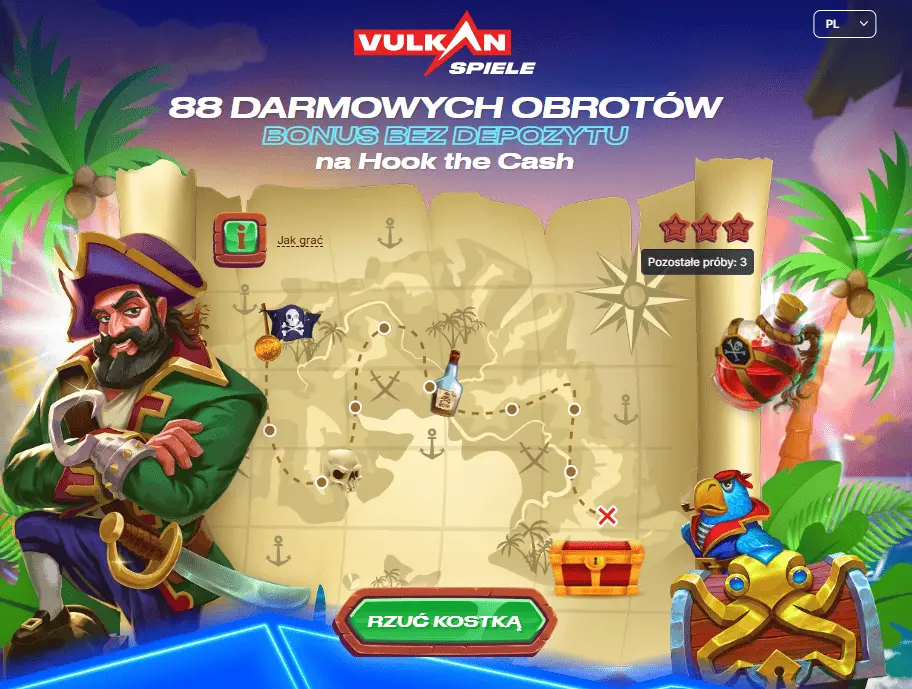 Oferta od VulkanSpiele - 88 darmowych spinów na grę Hook the Cash